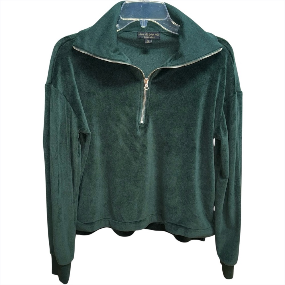 House of Harlow 1960 Pullover Womens small Green Velour Sleepwear Quarter Zip